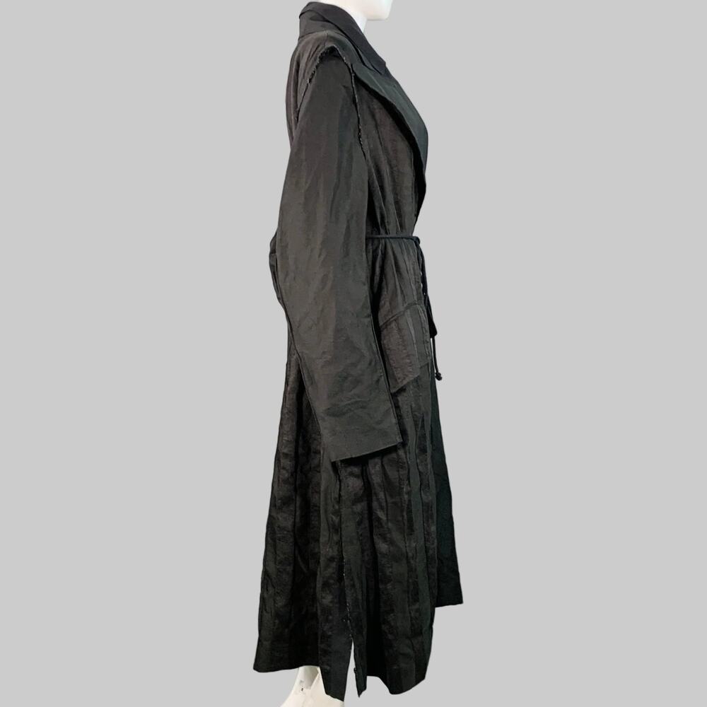 ANN DEMEULEMEESTER S Black Linen Blend Striped Layered Double Breasted Trench - Picture 5 of 10